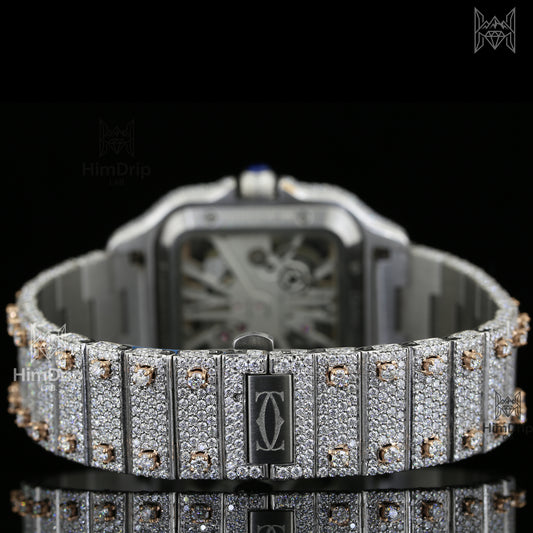 18K Gold Plated Skeleton Moissanite Watch – D VVS Moissanite | Japanese / Semi ETA / ETA Automatic Movement