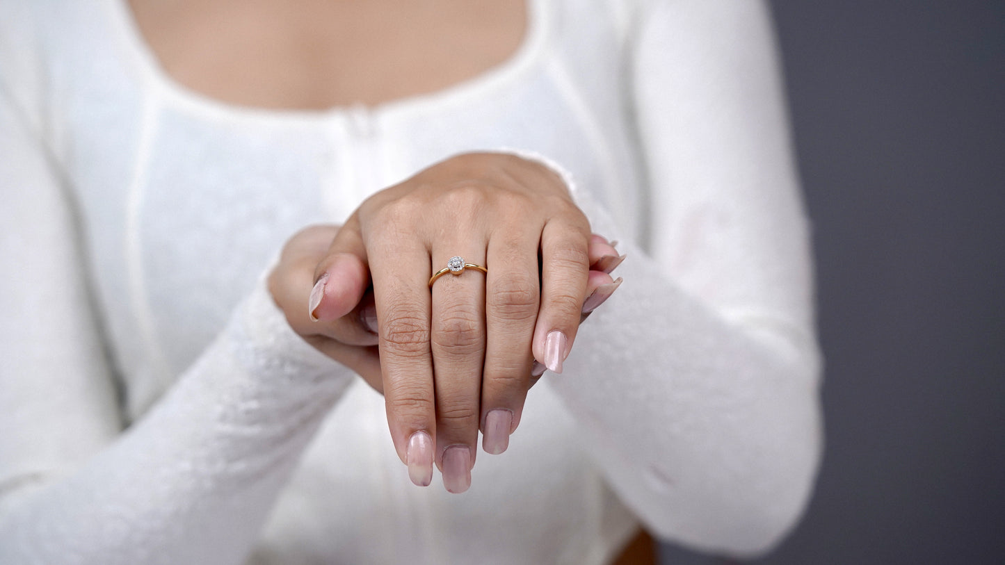 Sterling Silver Moissanite Halo Engagement Ring: Dainty Bridal Jewelry