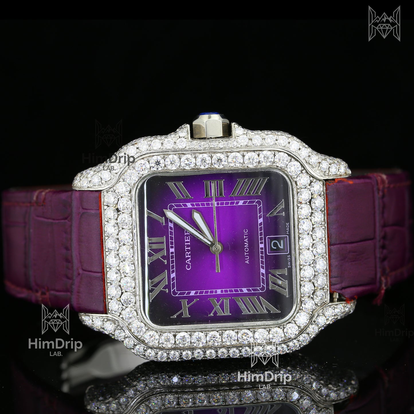 Customized Automatic Moissanite Diamond Royal Oak Offshore Chronograph Leather Strap Watch For Men