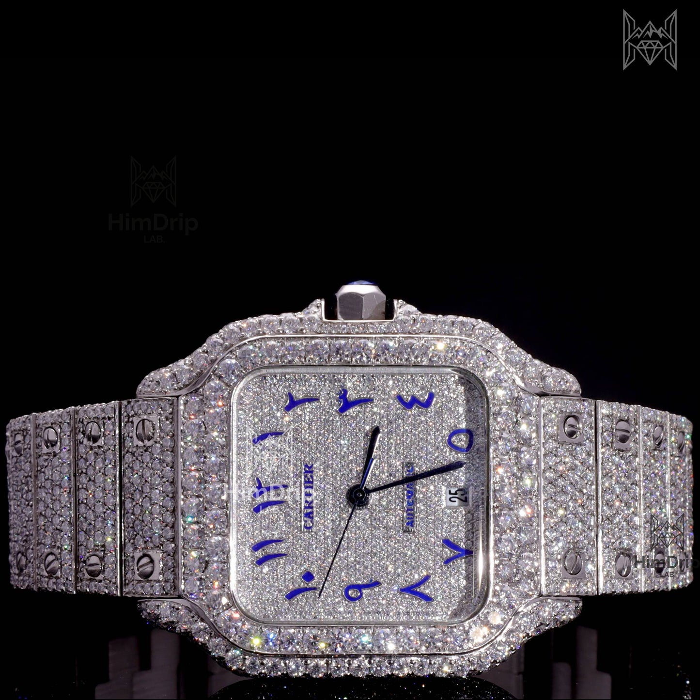 18K White Gold Plated Iced Out Square Moissanite Watch – Silver Dial | D VVS Moissanite | Japanese / Semi ETA / ETA Automatic Movement