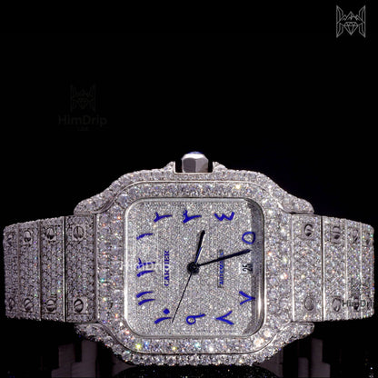 18K White Gold Plated Iced Out Square Moissanite Watch – Silver Dial | D VVS Moissanite | Japanese / Semi ETA / ETA Automatic Movement