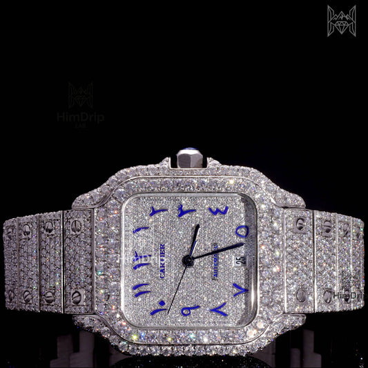 18K White Gold Plated Iced Out Square Moissanite Watch – Silver Dial | D VVS Moissanite | Japanese / Semi ETA / ETA Automatic Movement