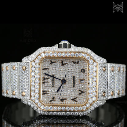18K White & Rose Gold Plated Iced Out Square Moissanite Watch – Champagne Diamond Dial | D VVS Moissanite | Japanese / Semi ETA / ETA Automatic Movement