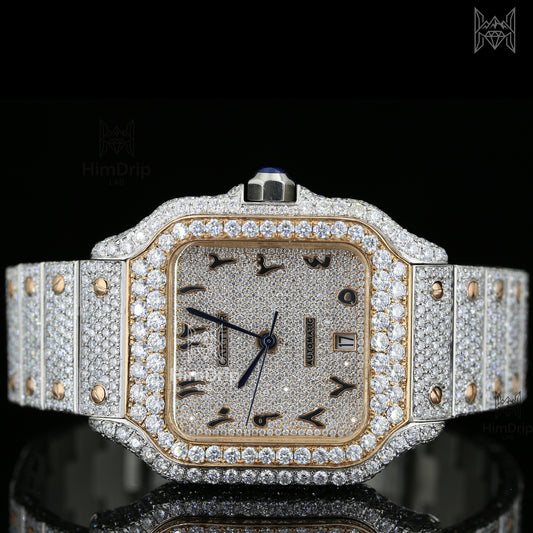 18K White & Rose Gold Plated Iced Out Square Moissanite Watch – Champagne Diamond Dial | D VVS Moissanite | Japanese / Semi ETA / ETA Automatic Movement