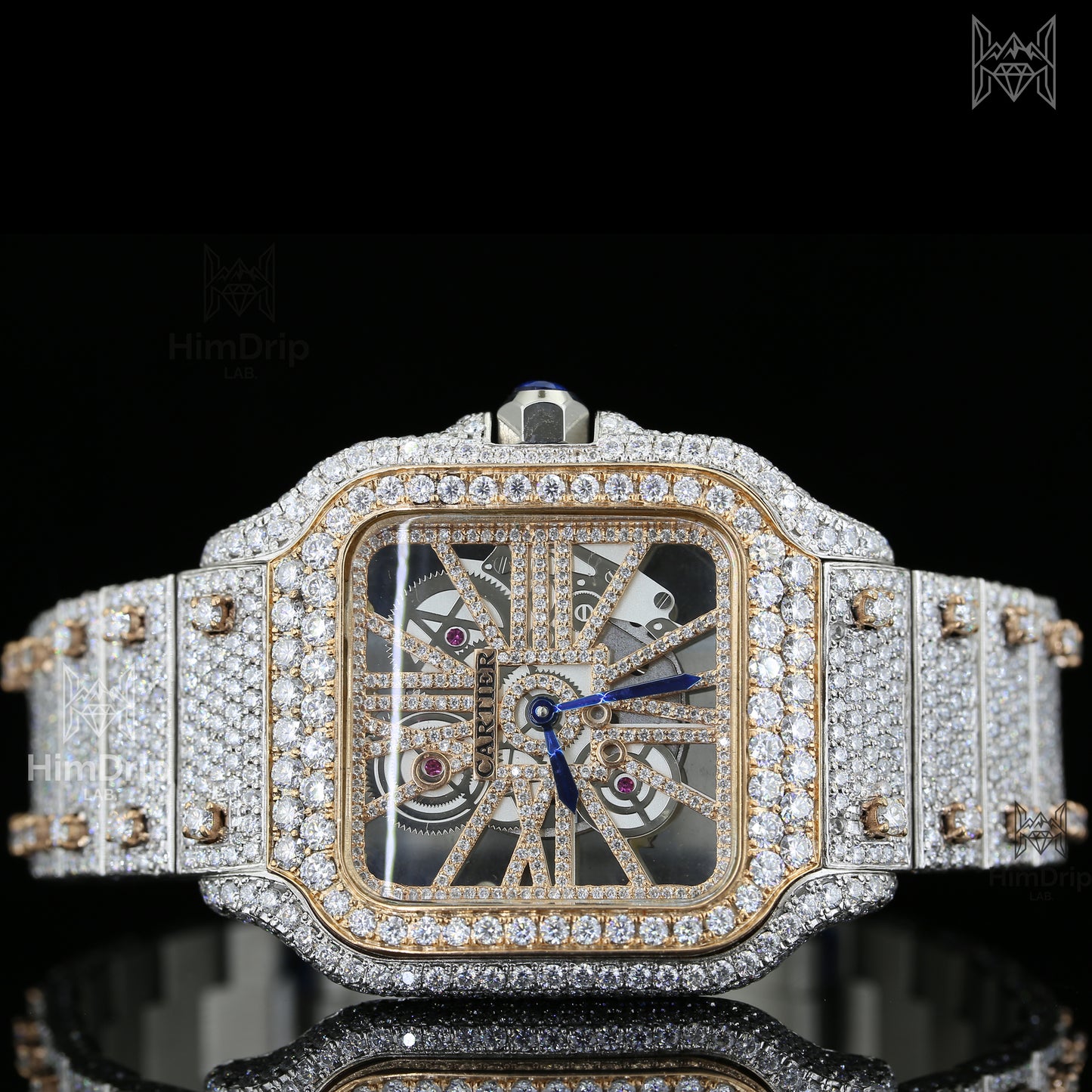 18K Gold Plated Skeleton Moissanite Watch – D VVS Moissanite | Japanese / Semi ETA / ETA Automatic Movement