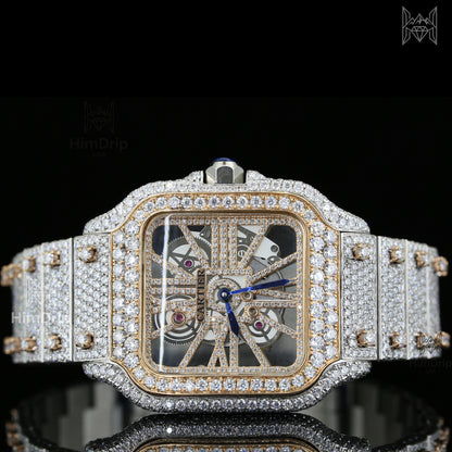 18K Gold Plated Skeleton Moissanite Watch – D VVS Moissanite | Japanese / Semi ETA / ETA Automatic Movement