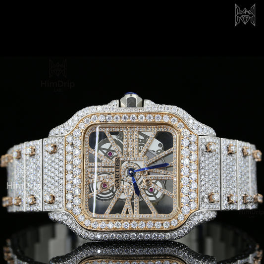 18K Gold Plated Skeleton Moissanite Watch – D VVS Moissanite | Japanese / Semi ETA / ETA Automatic Movement