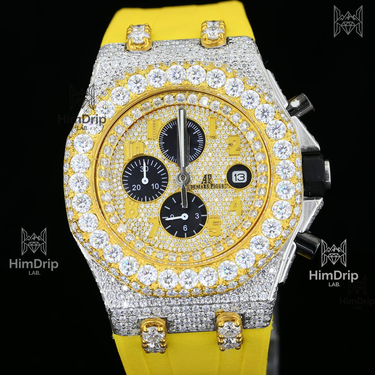 Customized Audemars Piguet Royal Oak Offshore | Yellow & White 18K Gold Plated | Moissanite Diamond Watch | Japanese Automatic Movement