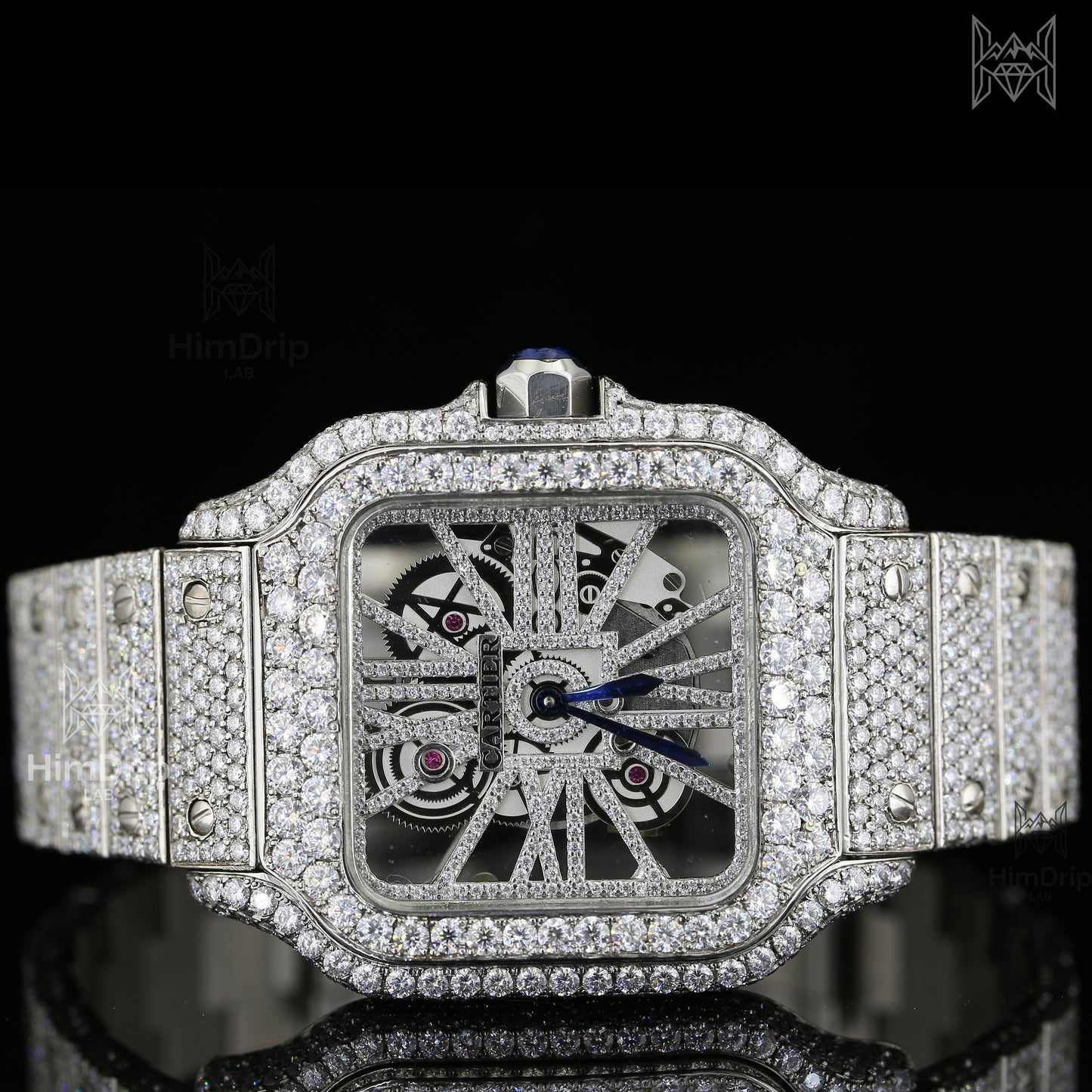 18K White Gold Plated Iced Out Moissanite Watch – Blue Silicone Strap | D VVS Moissanite | Japanese / Semi ETA / ETA Automatic Movement