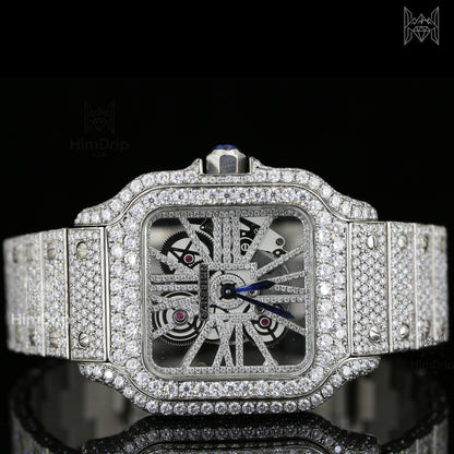 18K White Gold Plated Iced Out Moissanite Watch – Blue Silicone Strap | D VVS Moissanite | Japanese / Semi ETA / ETA Automatic Movement
