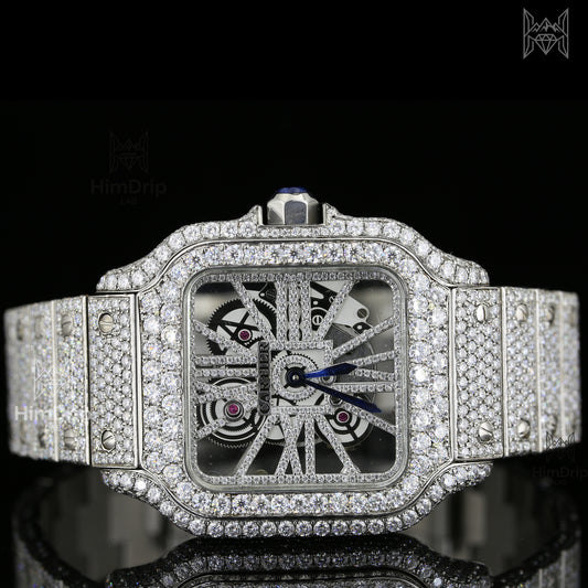18K White Gold Plated Iced Out Moissanite Watch – Blue Silicone Strap | D VVS Moissanite | Japanese / Semi ETA / ETA Automatic Movement