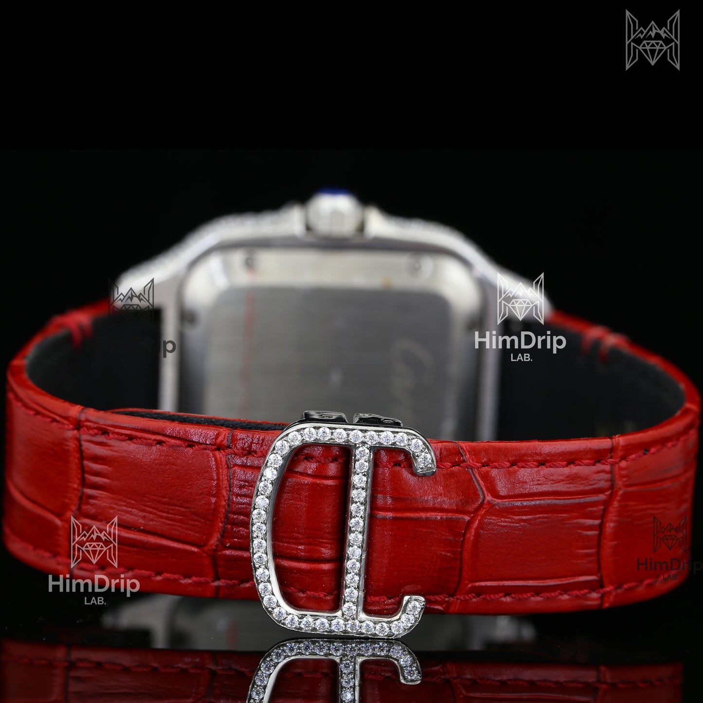 Customized Automatic Moissanite Diamond Luxury Watch | Red Leather Strap | D Color VVS Moissanite