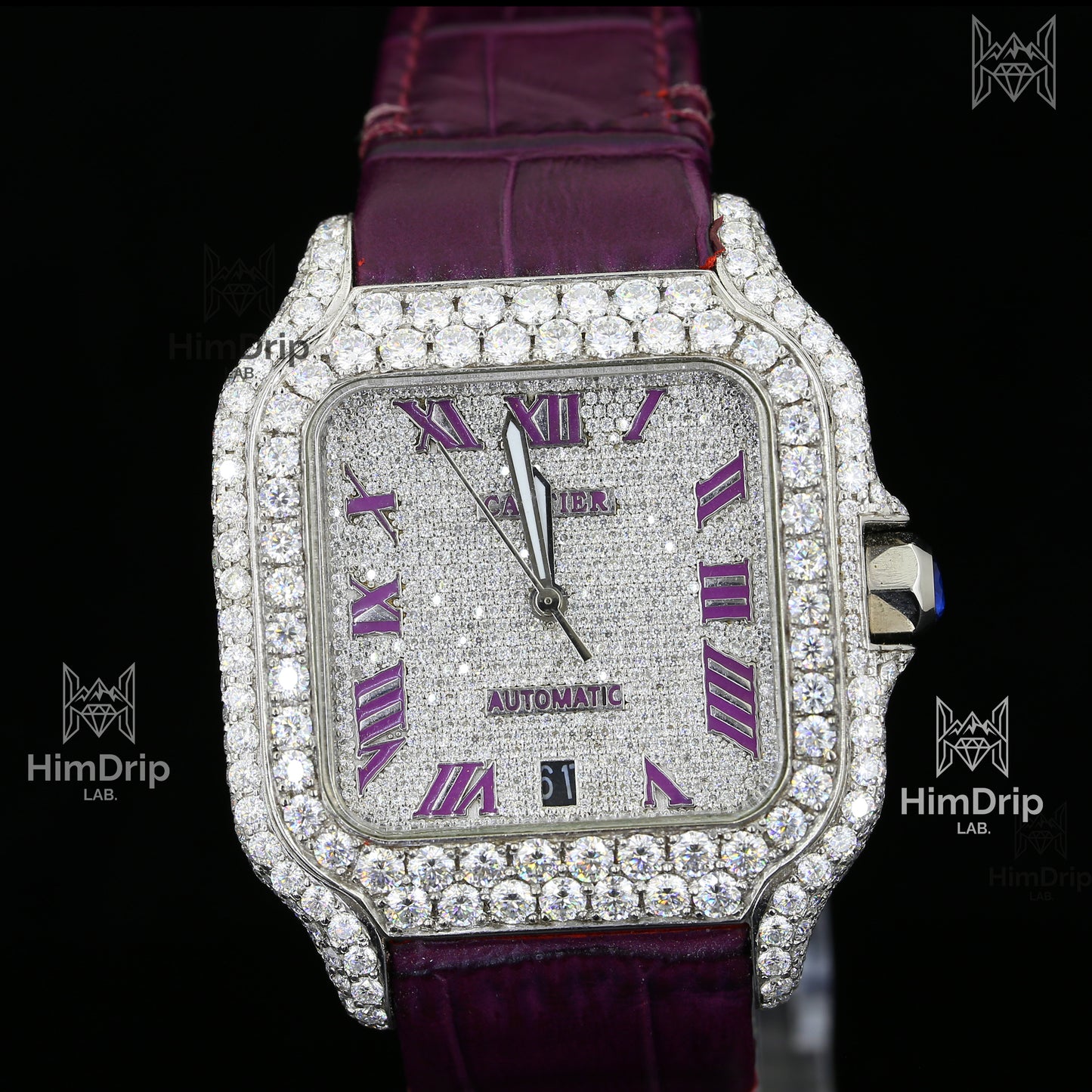 Customized Automatic Moissanite Diamond Royal Oak Offshore Chronograph Leather Strap Watch For Men