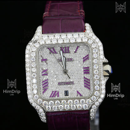 Customized Automatic Moissanite Diamond Royal Oak Offshore Chronograph Leather Strap Watch For Men