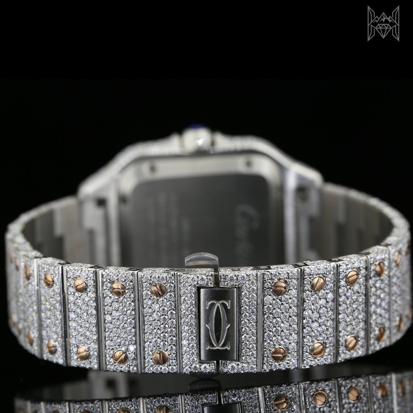 18K White & Rose Gold Plated Iced Out Square Moissanite Watch – Champagne Diamond Dial | D VVS Moissanite | Japanese / Semi ETA / ETA Automatic Movement