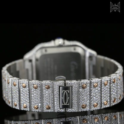 18K White & Rose Gold Plated Iced Out Square Moissanite Watch – Champagne Diamond Dial | D VVS Moissanite | Japanese / Semi ETA / ETA Automatic Movement