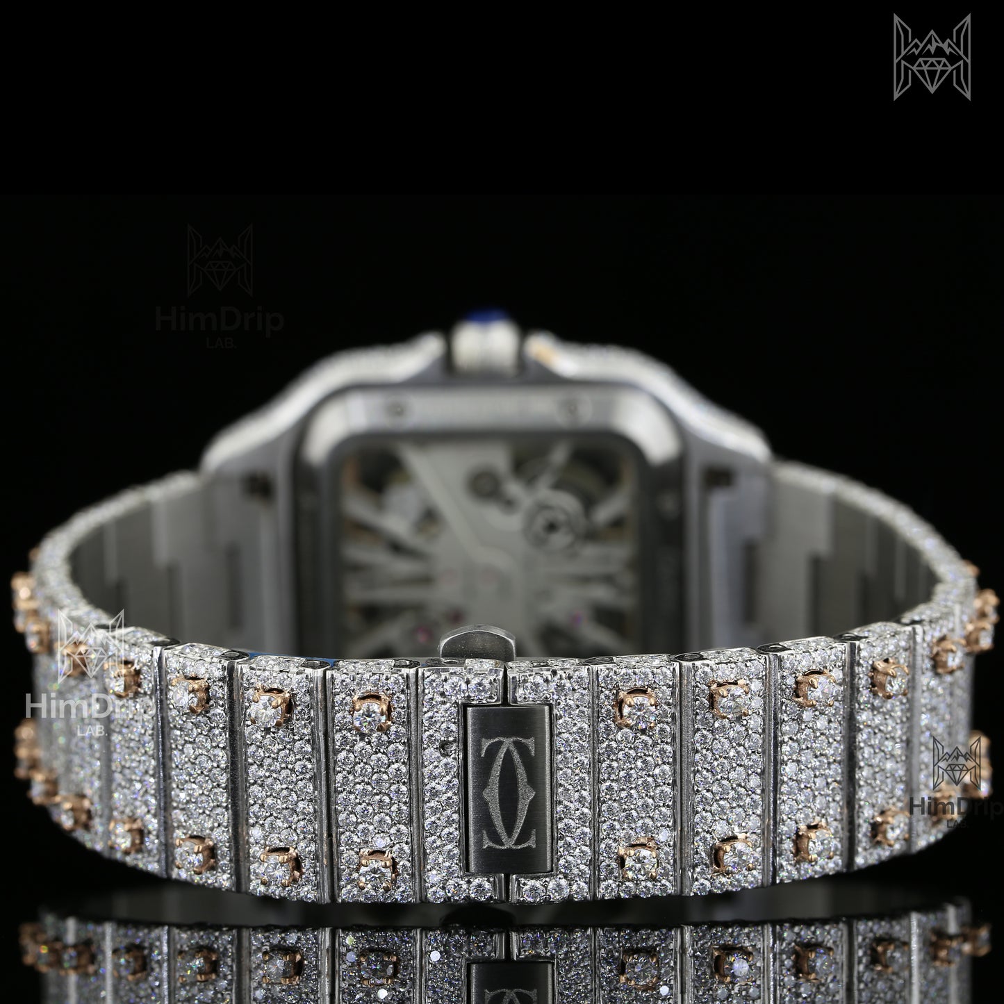 18K Gold Plated Skeleton Moissanite Watch – D VVS Moissanite | Japanese / Semi ETA / ETA Automatic Movement