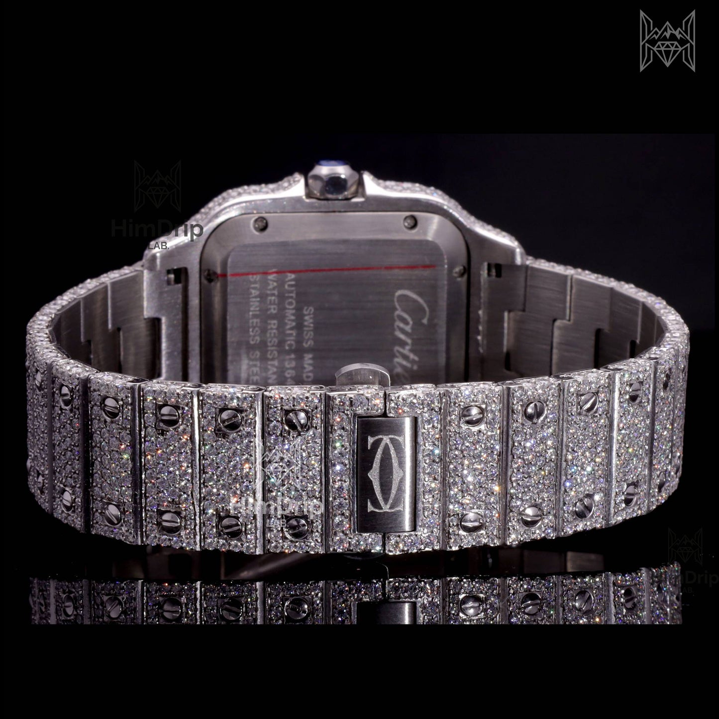 18K White Gold Plated Iced Out Square Moissanite Watch – Silver Dial | D VVS Moissanite | Japanese / Semi ETA / ETA Automatic Movement