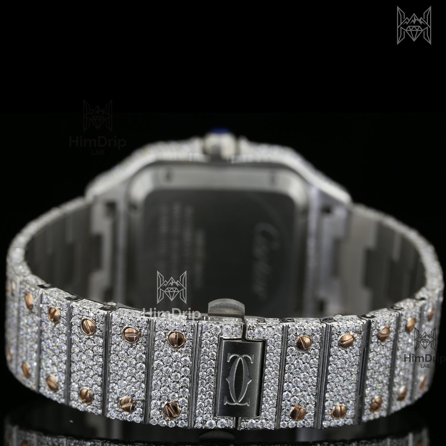 18K White & Rose Gold Plated Iced Out Square Moissanite Watch – Champagne Diamond Dial | D VVS Moissanite | Japanese / Semi ETA / ETA Automatic Movement