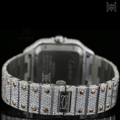 18K White & Rose Gold Plated Iced Out Square Moissanite Watch – Champagne Diamond Dial | D VVS Moissanite | Japanese / Semi ETA / ETA Automatic Movement
