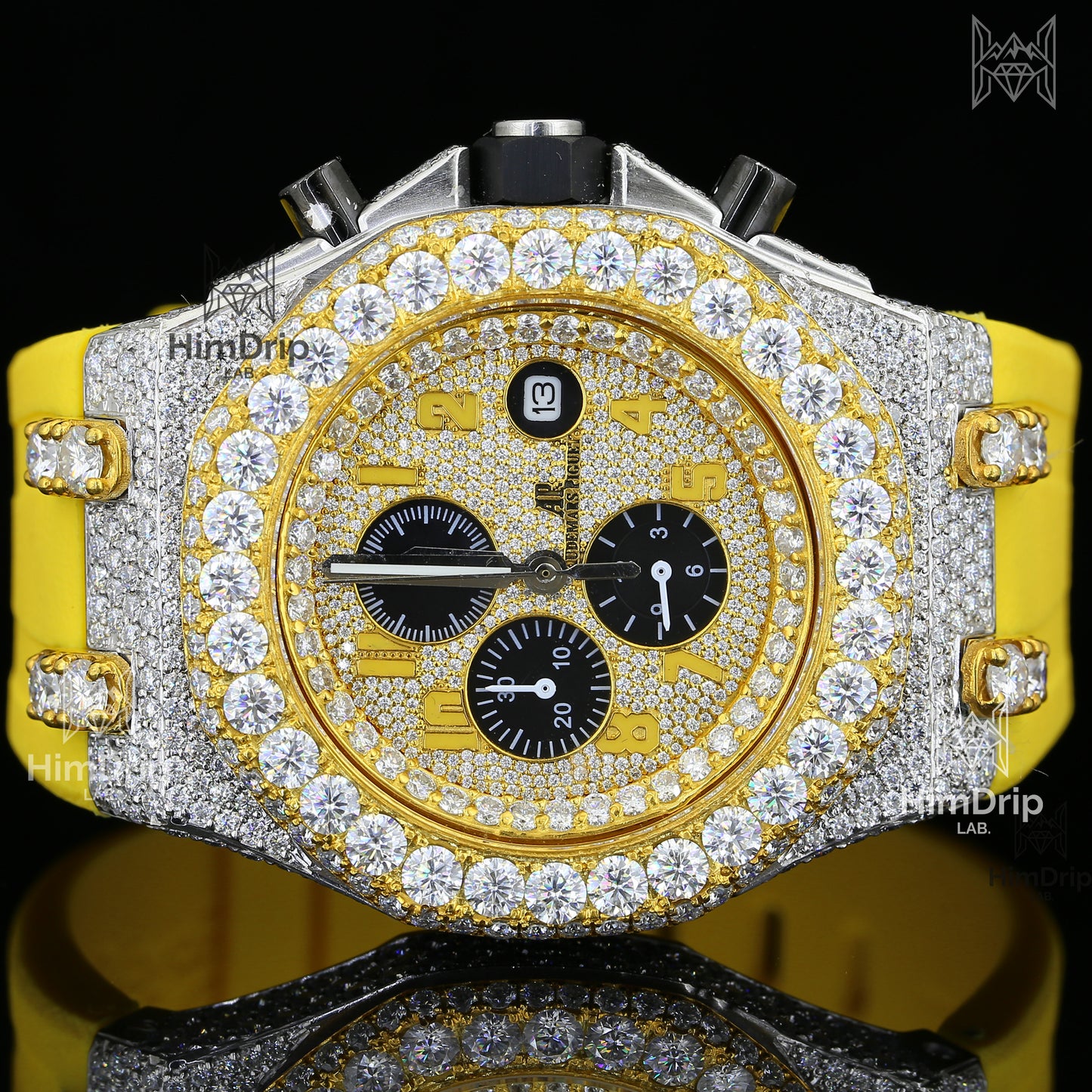 Customized Audemars Piguet Royal Oak Offshore | Yellow & White 18K Gold Plated | Moissanite Diamond Watch | Japanese Automatic Movement
