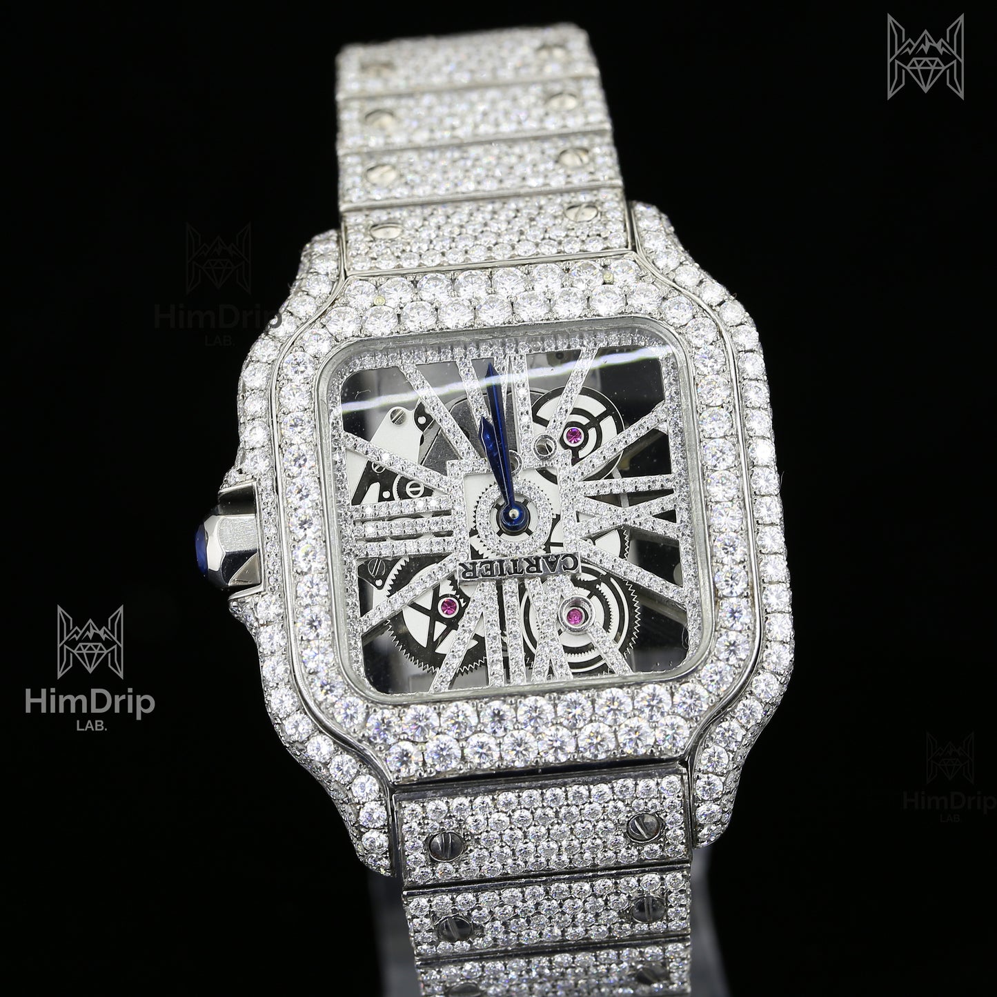 18K White Gold Plated Iced Out Moissanite Watch – Blue Silicone Strap | D VVS Moissanite | Japanese / Semi ETA / ETA Automatic Movement
