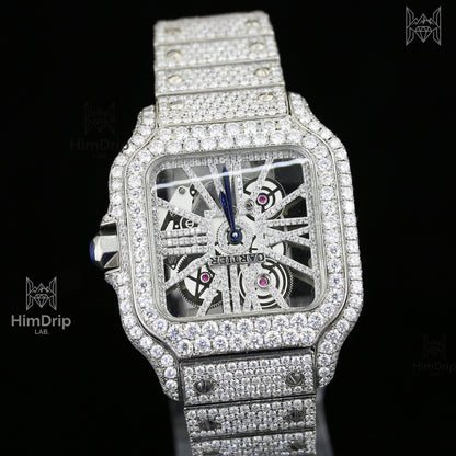 18K White Gold Plated Iced Out Moissanite Watch – Blue Silicone Strap | D VVS Moissanite | Japanese / Semi ETA / ETA Automatic Movement