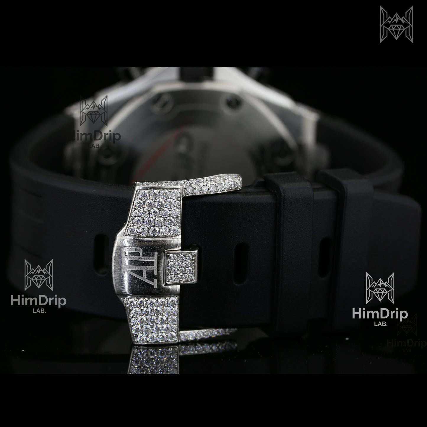 18K White Gold Plated Men's Iced Out Moissanite Chronograph Watch | Black Rubber Strap | D Color VVS Moissanite
