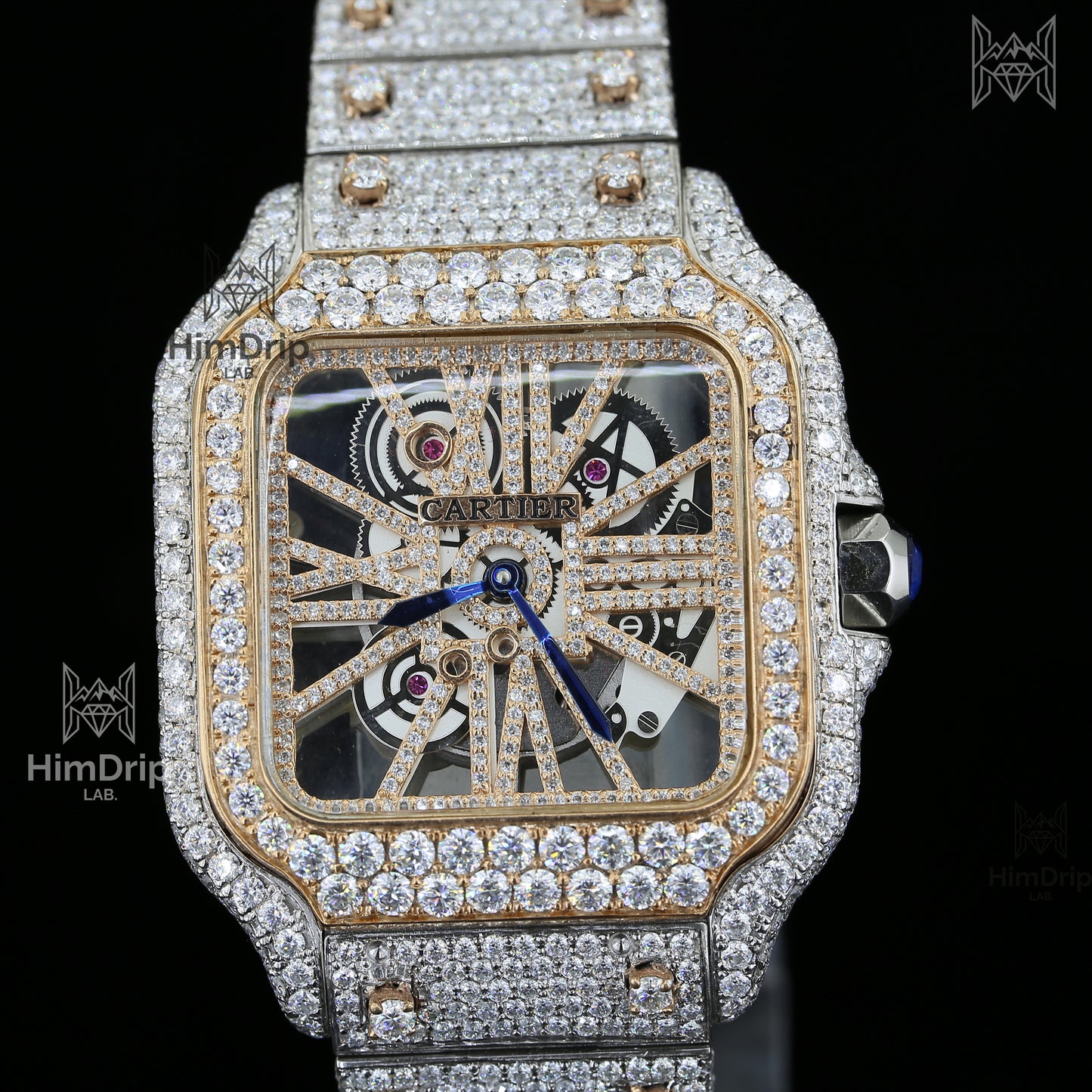 18K Gold Plated Skeleton Moissanite Watch – D VVS Moissanite | Japanese / Semi ETA / ETA Automatic Movement