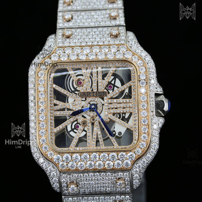 18K Gold Plated Skeleton Moissanite Watch – D VVS Moissanite | Japanese / Semi ETA / ETA Automatic Movement