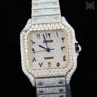 18K White & Rose Gold Plated Iced Out Square Moissanite Watch – Champagne Diamond Dial | D VVS Moissanite | Japanese / Semi ETA / ETA Automatic Movement