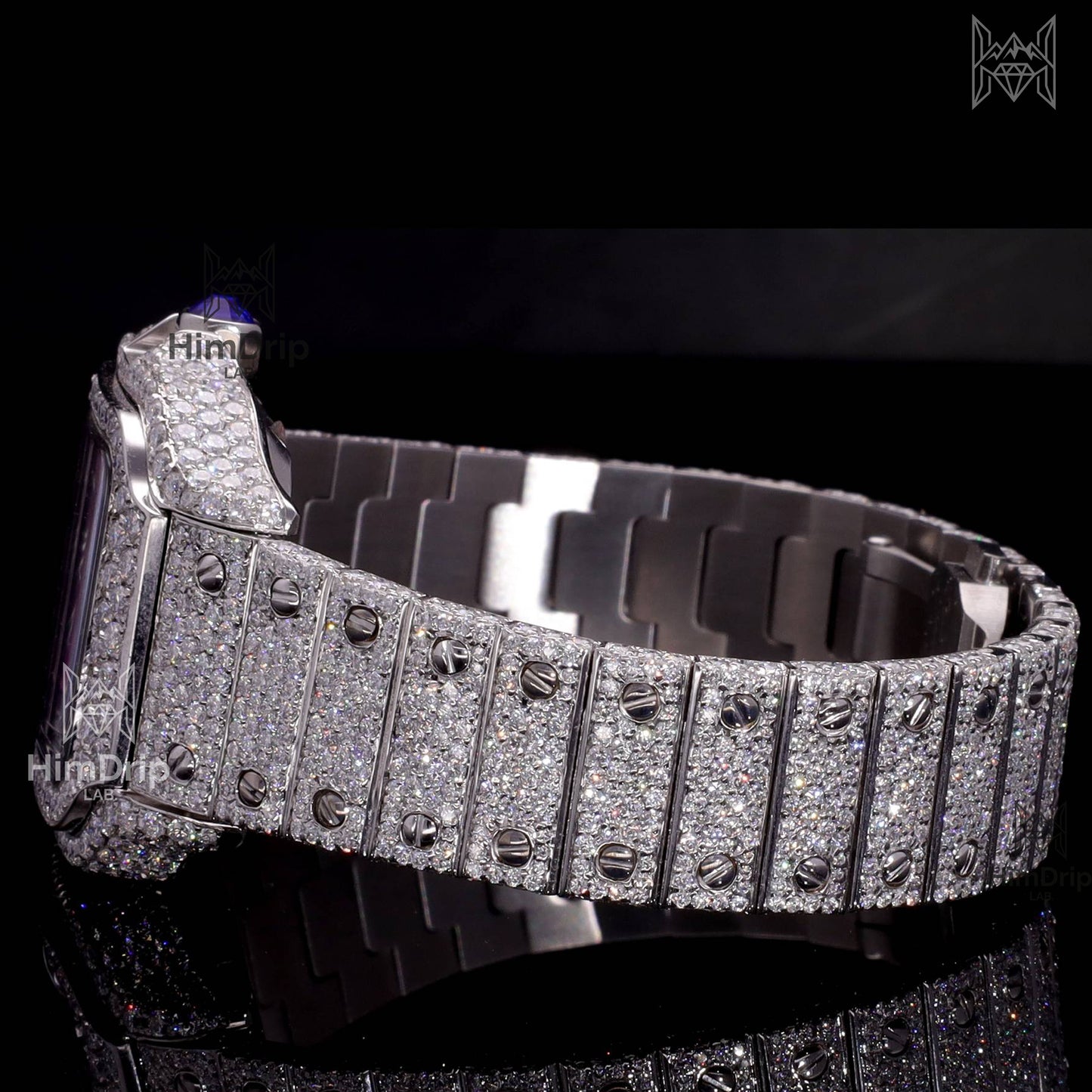 18K White Gold Plated Iced Out Square Moissanite Watch – Purple Dial | D VVS Moissanite | Japanese / Semi ETA / ETA Automatic Movement
