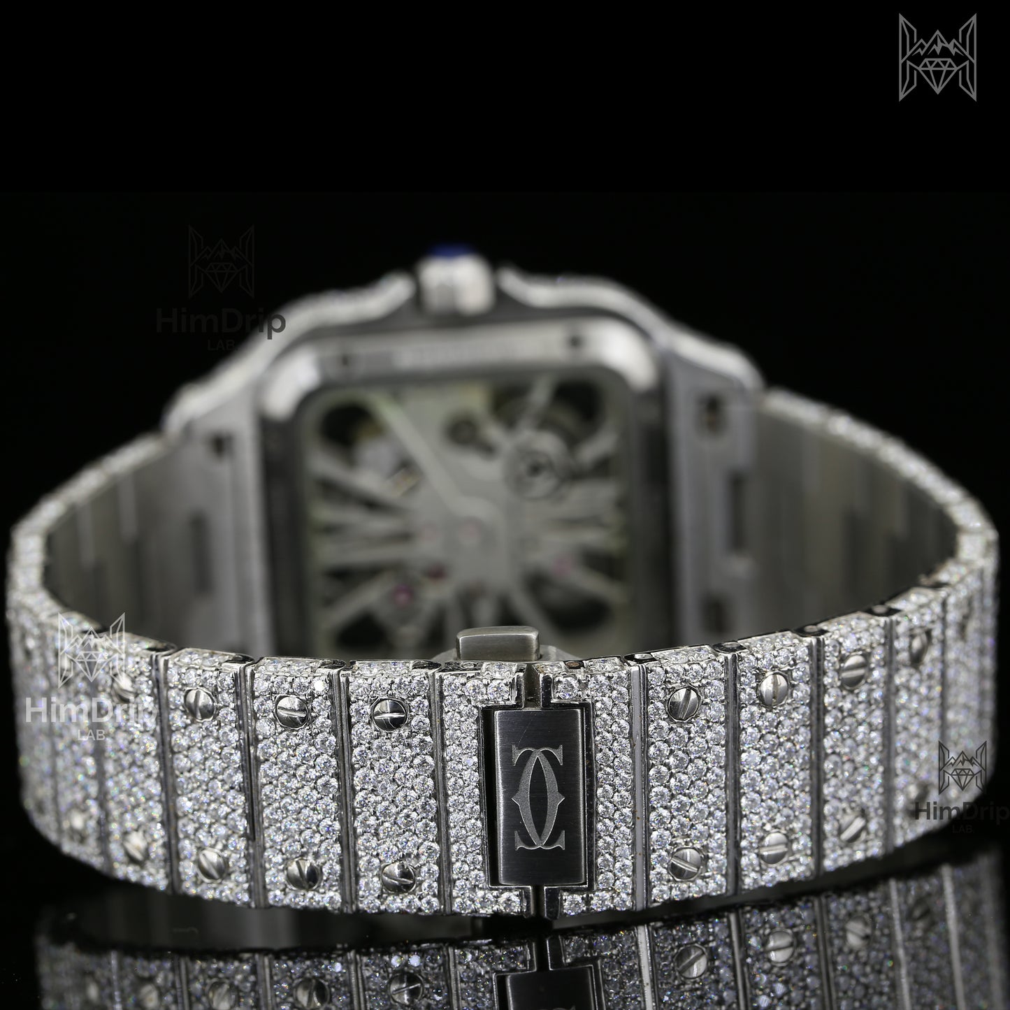 18K White Gold Plated Iced Out Moissanite Watch – Blue Silicone Strap | D VVS Moissanite | Japanese / Semi ETA / ETA Automatic Movement