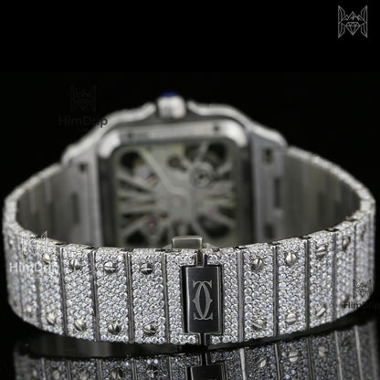 18K White Gold Plated Iced Out Moissanite Watch – Blue Silicone Strap | D VVS Moissanite | Japanese / Semi ETA / ETA Automatic Movement