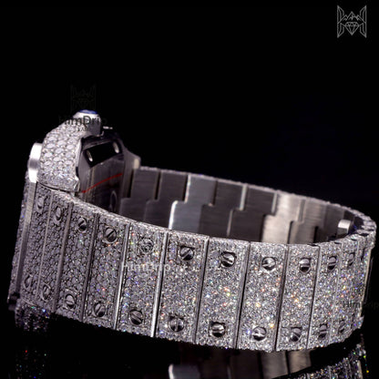 18K White Gold Plated Iced Out Square Moissanite Watch – Silver Dial | D VVS Moissanite | Japanese / Semi ETA / ETA Automatic Movement