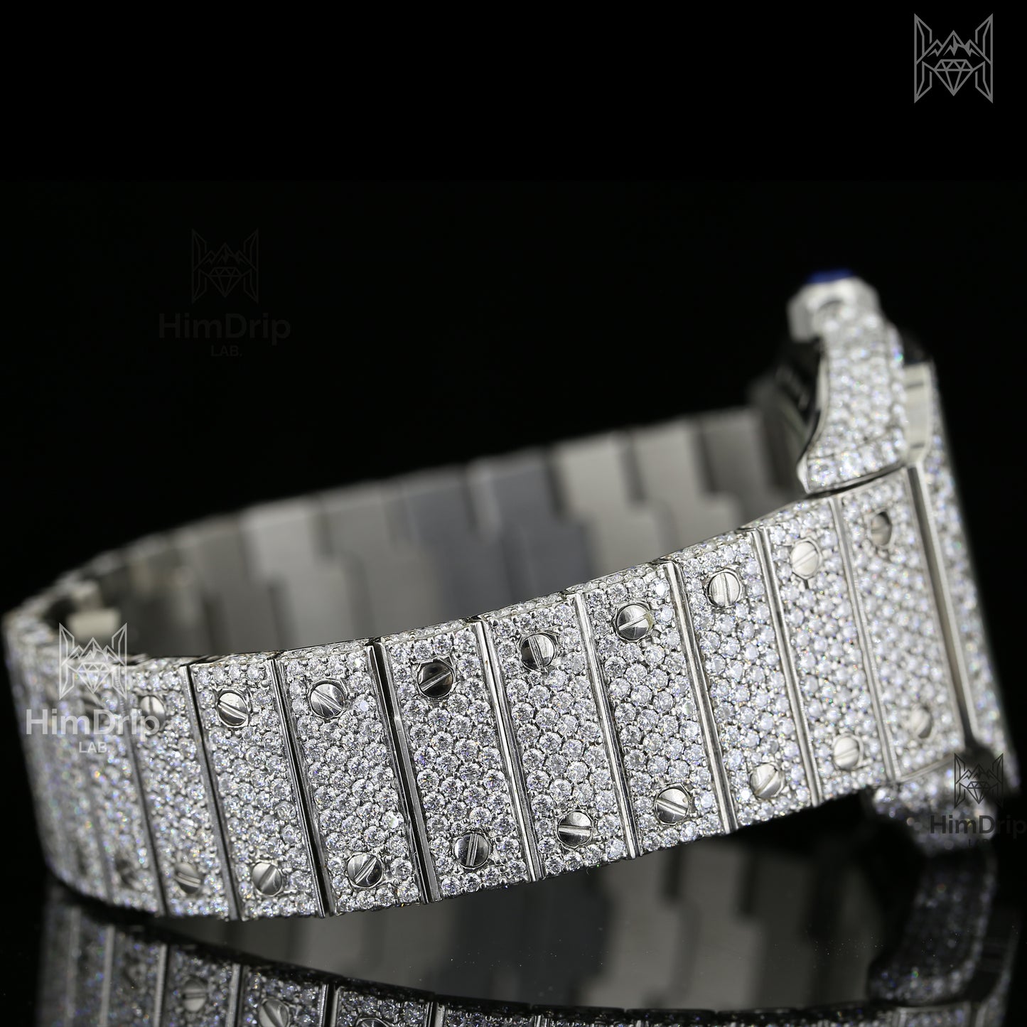 18K White Gold Plated Iced Out Moissanite Watch – Blue Silicone Strap | D VVS Moissanite | Japanese / Semi ETA / ETA Automatic Movement