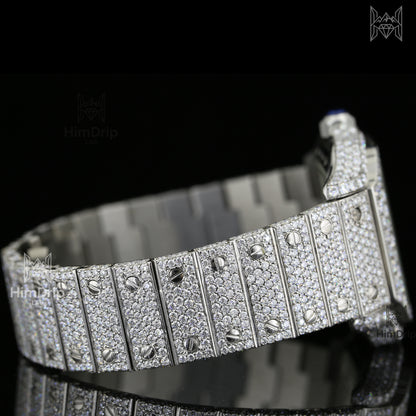 18K White Gold Plated Iced Out Moissanite Watch – Blue Silicone Strap | D VVS Moissanite | Japanese / Semi ETA / ETA Automatic Movement