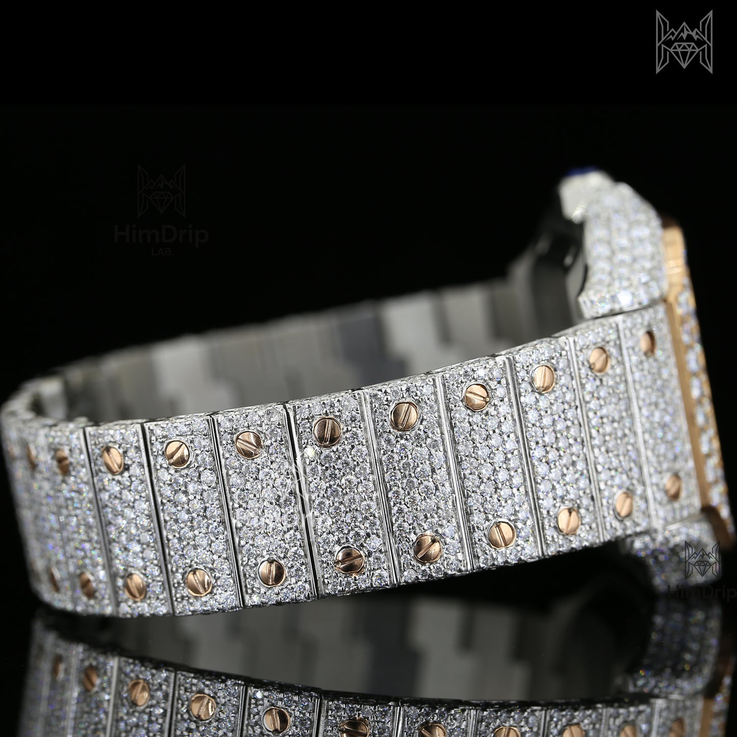 18K White & Rose Gold Plated Iced Out Square Moissanite Watch – Champagne Diamond Dial | D VVS Moissanite | Japanese / Semi ETA / ETA Automatic Movement