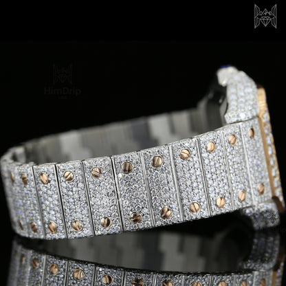 18K White & Rose Gold Plated Iced Out Square Moissanite Watch – Champagne Diamond Dial | D VVS Moissanite | Japanese / Semi ETA / ETA Automatic Movement