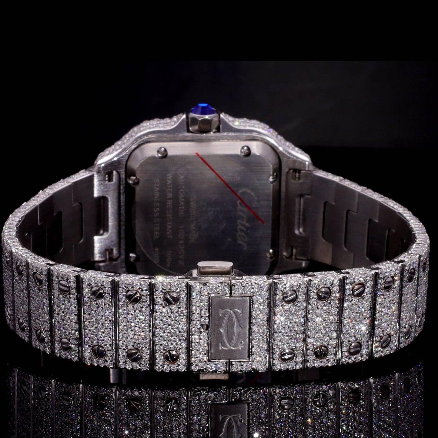 18K White Gold Plated Iced Out Square Moissanite Watch – Purple Dial | D VVS Moissanite | Japanese / Semi ETA / ETA Automatic Movement