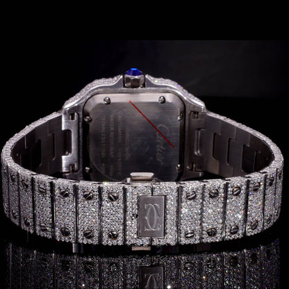 18K White Gold Plated Iced Out Square Moissanite Watch – Purple Dial | D VVS Moissanite | Japanese / Semi ETA / ETA Automatic Movement