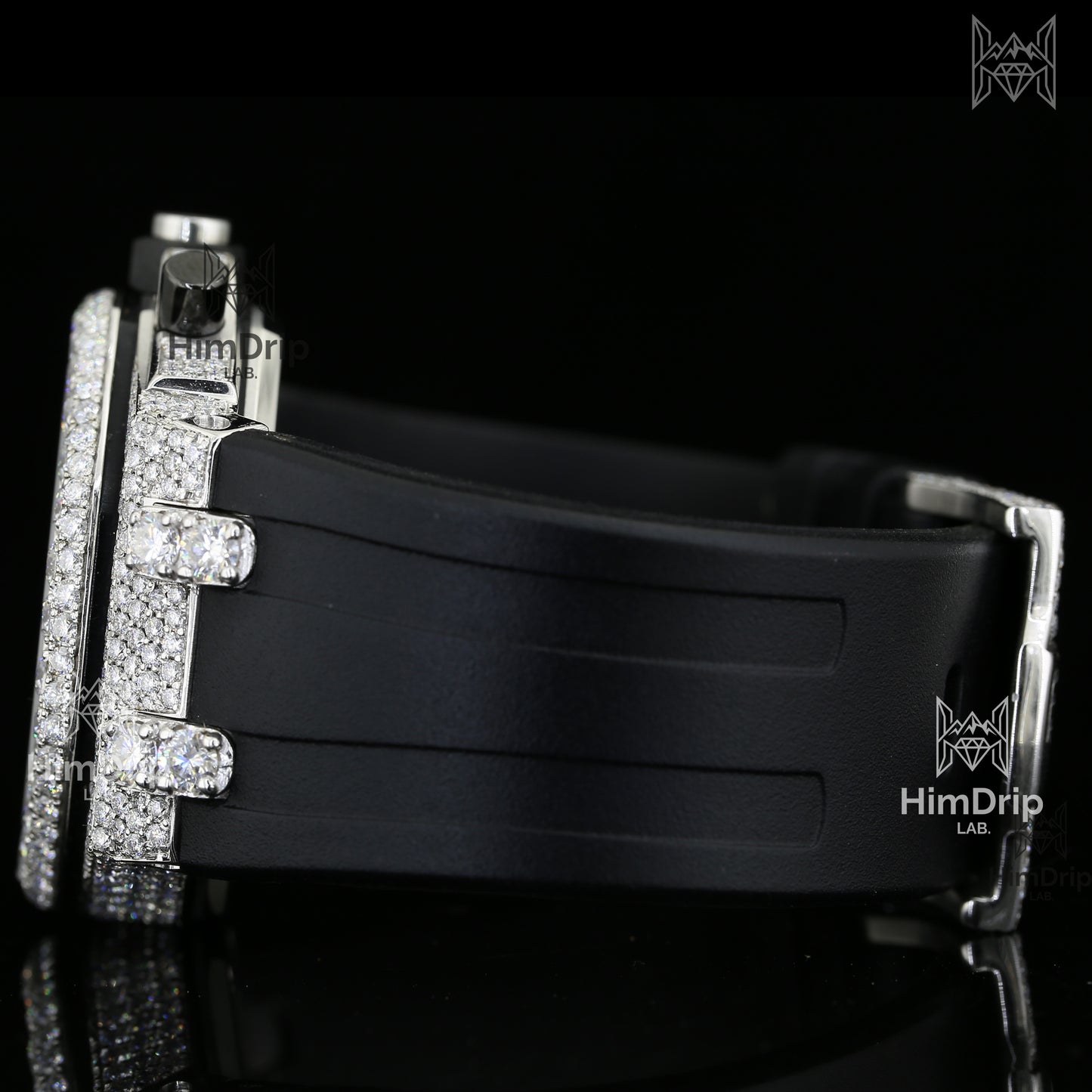 18K White Gold Plated Men's Iced Out Moissanite Chronograph Watch | Black Rubber Strap | D Color VVS Moissanite