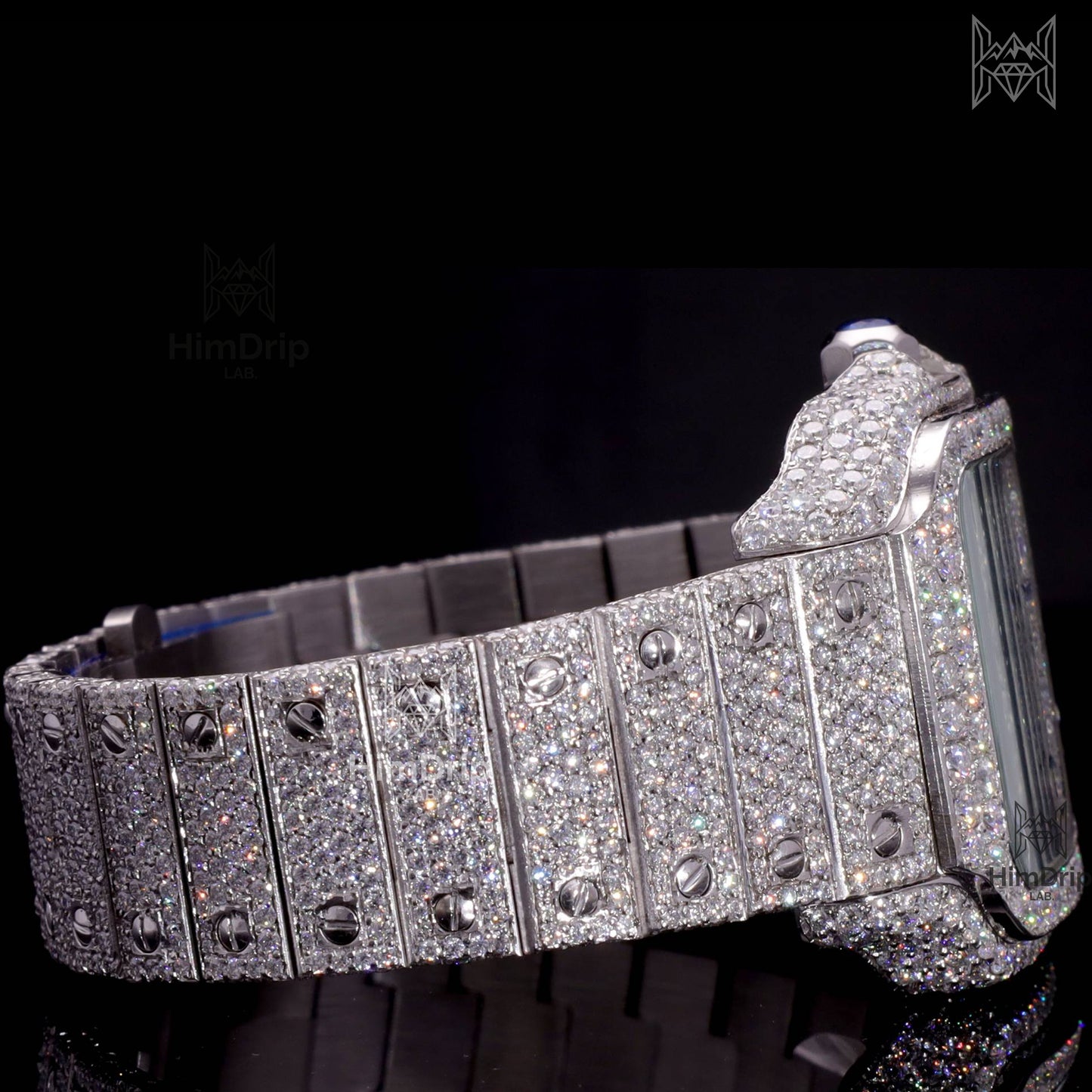 18K White Gold Plated Iced Out Square Moissanite Watch – Silver Dial | D VVS Moissanite | Japanese / Semi ETA / ETA Automatic Movement