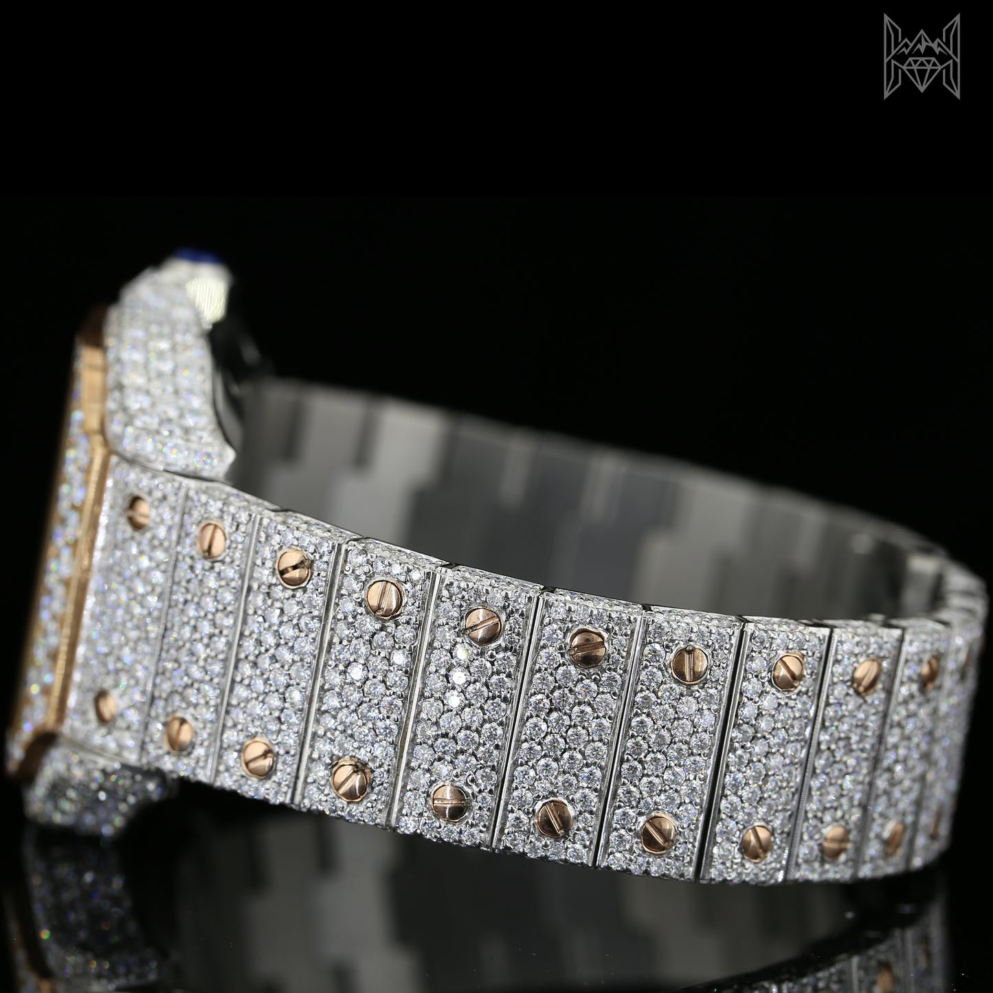 18K White & Rose Gold Plated Iced Out Square Moissanite Watch – Champagne Diamond Dial | D VVS Moissanite | Japanese / Semi ETA / ETA Automatic Movement