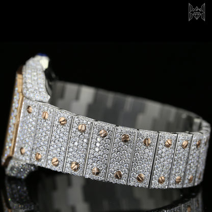18K White & Rose Gold Plated Iced Out Square Moissanite Watch – Champagne Diamond Dial | D VVS Moissanite | Japanese / Semi ETA / ETA Automatic Movement