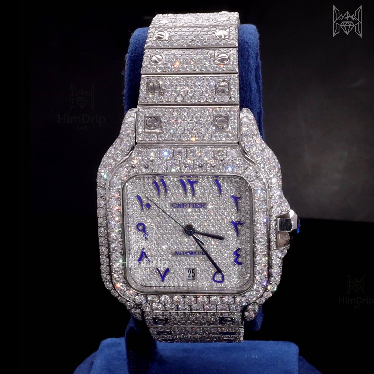 18K White Gold Plated Iced Out Square Moissanite Watch – Silver Dial | D VVS Moissanite | Japanese / Semi ETA / ETA Automatic Movement