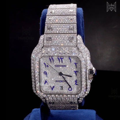 18K White Gold Plated Iced Out Square Moissanite Watch – Silver Dial | D VVS Moissanite | Japanese / Semi ETA / ETA Automatic Movement