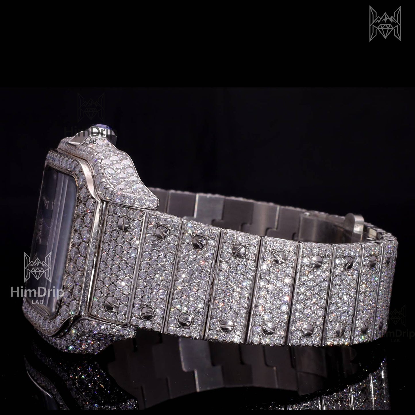 18K White Gold Plated Iced Out Square Moissanite Watch – Blue Sunburst Dial | D VVS Moissanite | Japanese / Semi ETA / ETA Automatic Movement