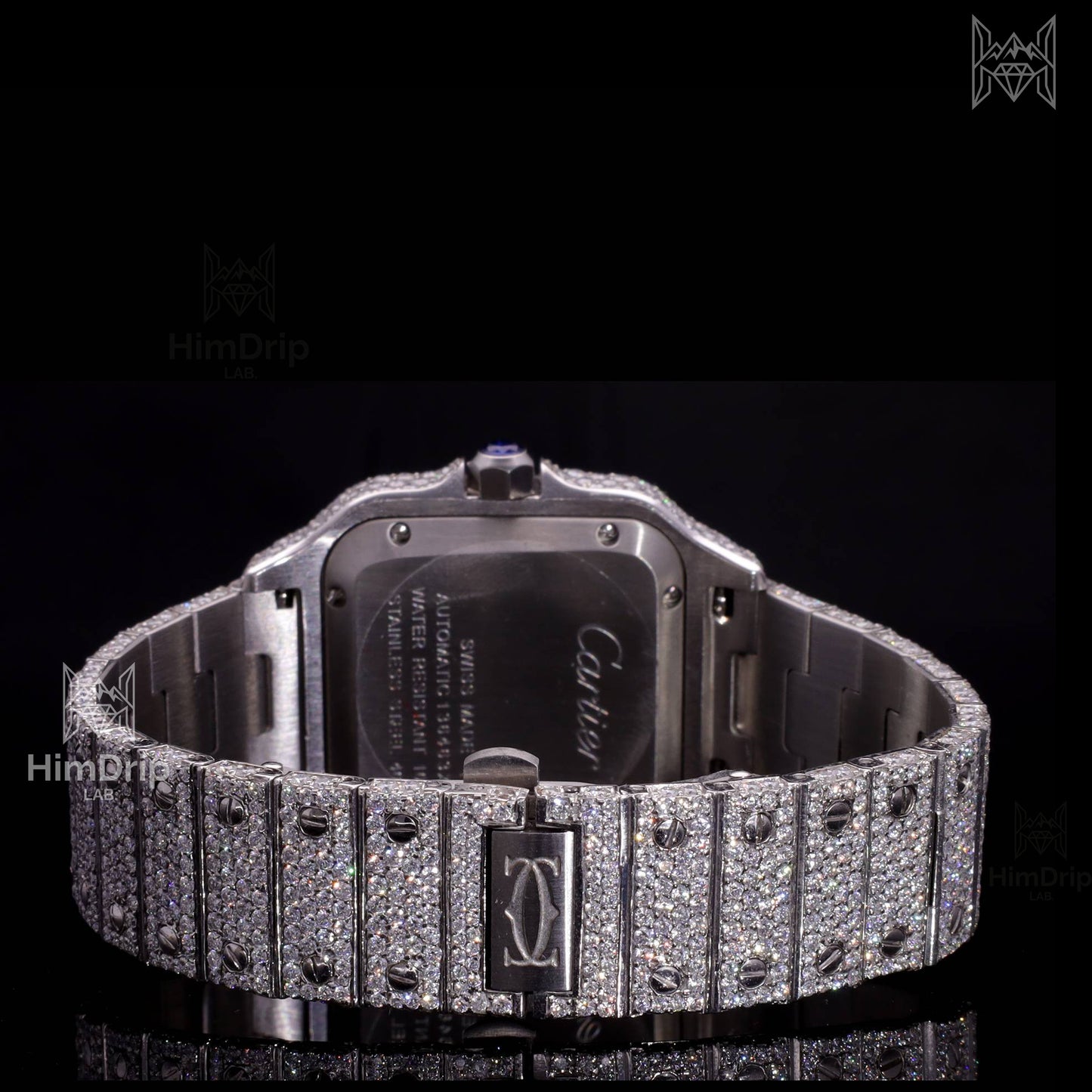 18K White Gold Plated Iced Out Square Moissanite Watch – Blue Sunburst Dial | D VVS Moissanite | Japanese / Semi ETA / ETA Automatic Movement