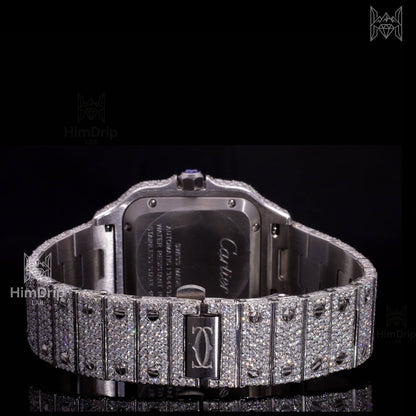 18K White Gold Plated Iced Out Square Moissanite Watch – Blue Sunburst Dial | D VVS Moissanite | Japanese / Semi ETA / ETA Automatic Movement